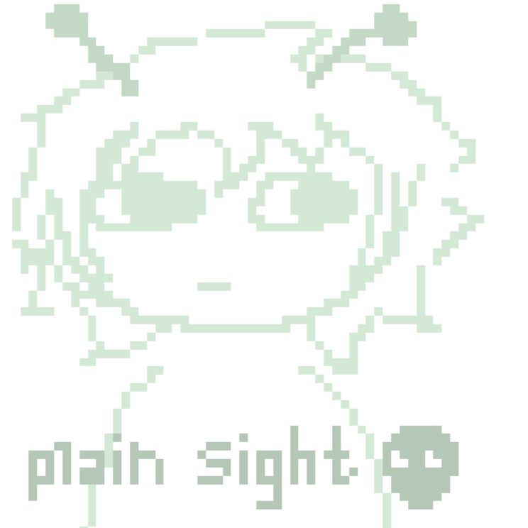 pixel girl drawing with alien things on her head. text reads plain sight