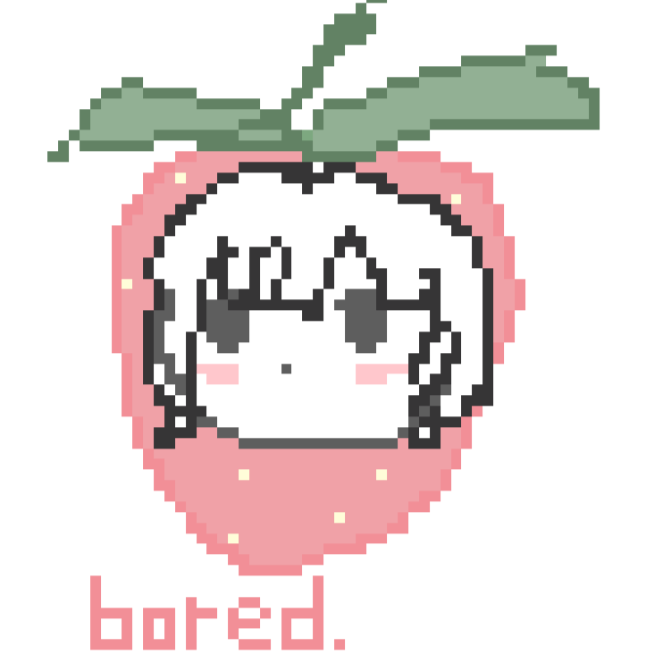 pixel girl strawberry head. text reads bored.